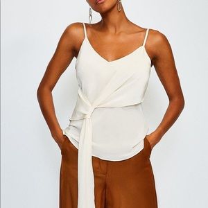 Ivory 100% Silk Tie Front Cami NWT